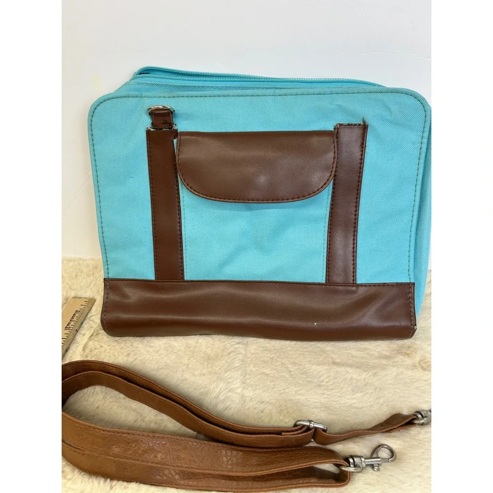 Turquoise Canvas Bible/Book bag Brown Trim Crossbody Briefcase 12 Inch